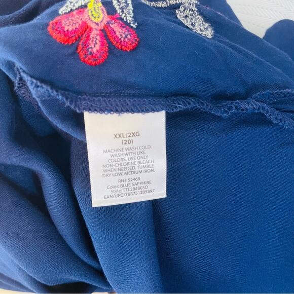 Blue pink floral embroidered boho boxy cottagecore top XXL - Picture 5 of 6